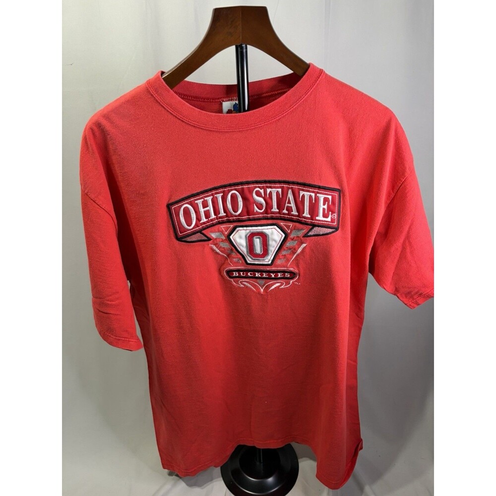 Embroidered Women’s Ohio State Buckeyes Red Large Cotton T-Shirt Made In USA